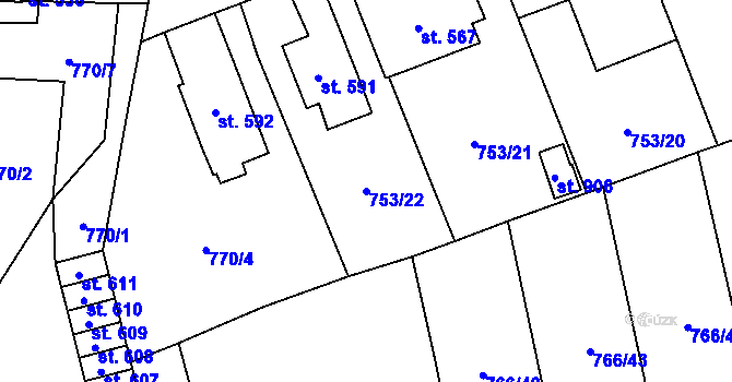 Parcela st. 753/22 v KÚ Častolovice, Katastrální mapa