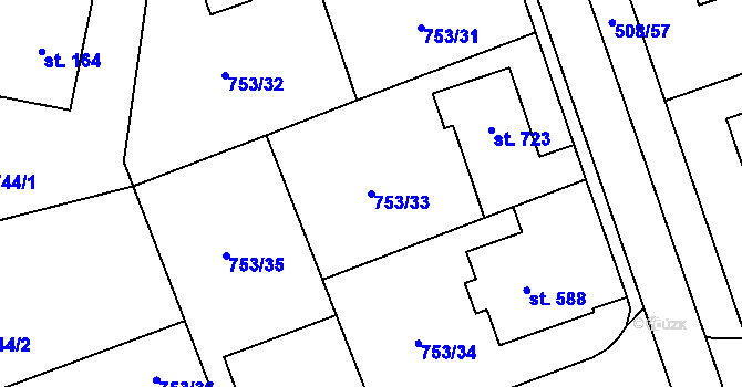 Parcela st. 753/33 v KÚ Častolovice, Katastrální mapa