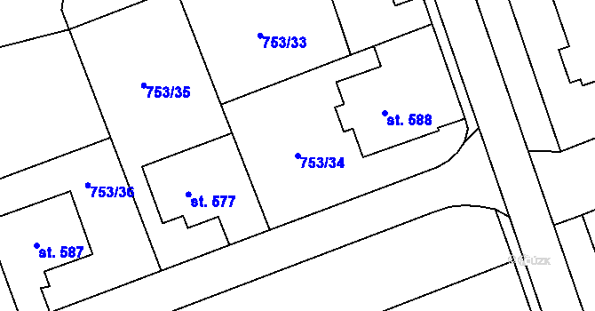 Parcela st. 753/34 v KÚ Častolovice, Katastrální mapa