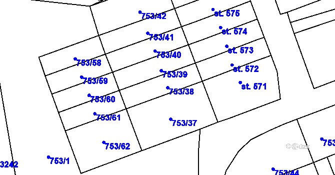 Parcela st. 753/38 v KÚ Častolovice, Katastrální mapa