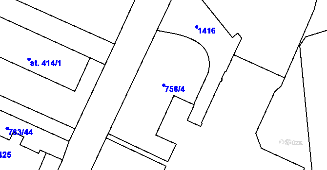 Parcela st. 758/4 v KÚ Častolovice, Katastrální mapa
