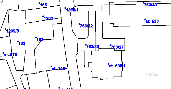 Parcela st. 763/30 v KÚ Častolovice, Katastrální mapa