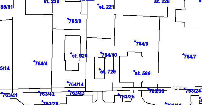 Parcela st. 764/10 v KÚ Častolovice, Katastrální mapa