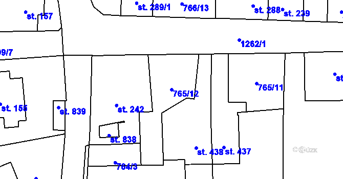 Parcela st. 765/12 v KÚ Častolovice, Katastrální mapa