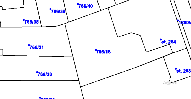 Parcela st. 766/16 v KÚ Častolovice, Katastrální mapa