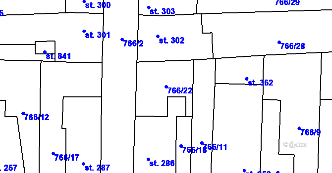 Parcela st. 766/22 v KÚ Častolovice, Katastrální mapa