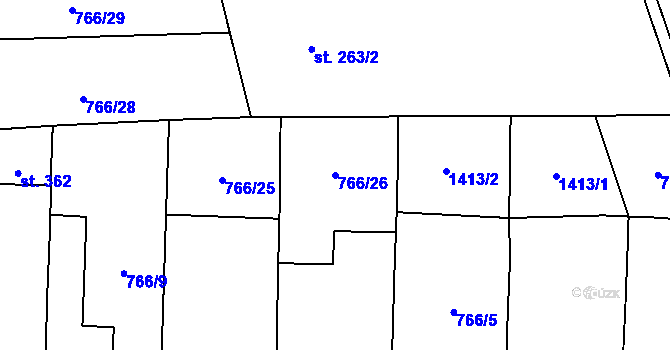 Parcela st. 766/26 v KÚ Častolovice, Katastrální mapa
