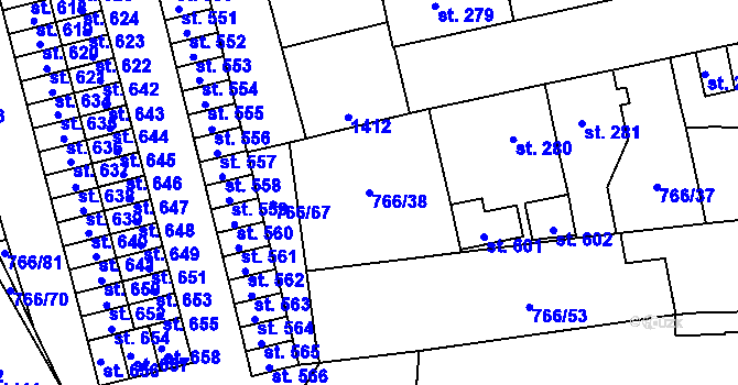 Parcela st. 766/38 v KÚ Častolovice, Katastrální mapa