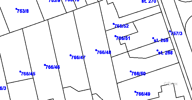 Parcela st. 766/48 v KÚ Častolovice, Katastrální mapa