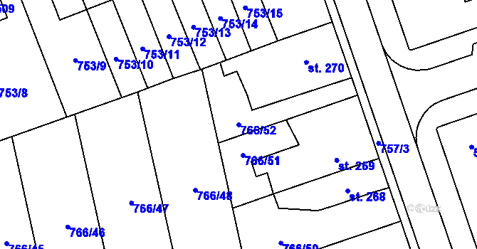 Parcela st. 766/52 v KÚ Častolovice, Katastrální mapa