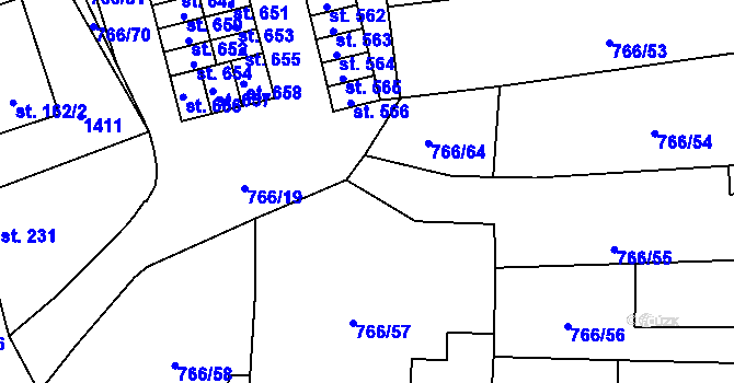 Parcela st. 766/63 v KÚ Častolovice, Katastrální mapa