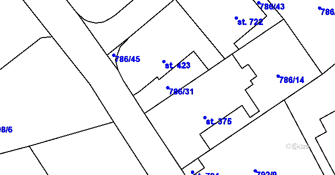 Parcela st. 786/31 v KÚ Častolovice, Katastrální mapa