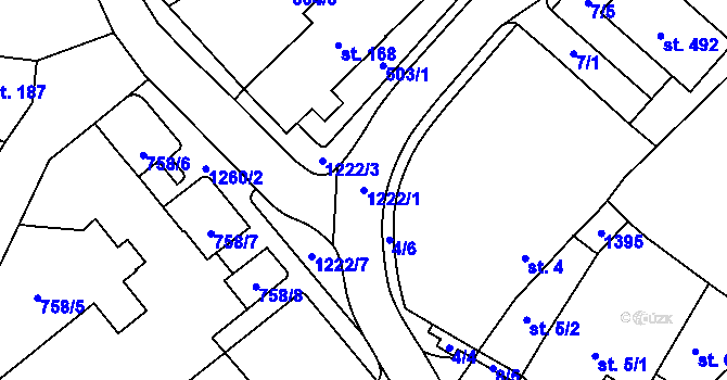 Parcela st. 1222/1 v KÚ Častolovice, Katastrální mapa