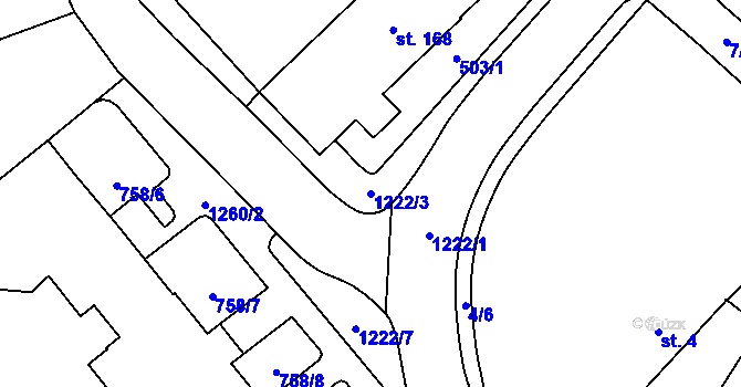 Parcela st. 1222/3 v KÚ Častolovice, Katastrální mapa