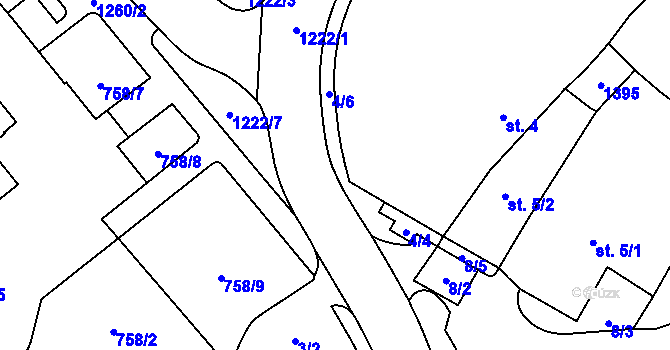 Parcela st. 1222/6 v KÚ Častolovice, Katastrální mapa