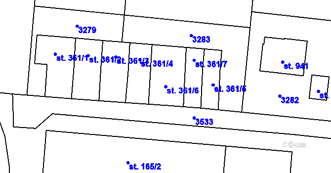 Parcela st. 361/6 v KÚ Častolovice, Katastrální mapa