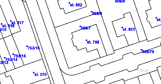 Parcela st. 758 v KÚ Častolovice, Katastrální mapa