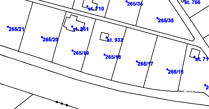 Parcela st. 265/18 v KÚ Častolovice, Katastrální mapa