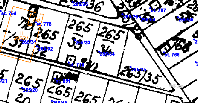 Parcela st. 265/34 v KÚ Častolovice, Katastrální mapa