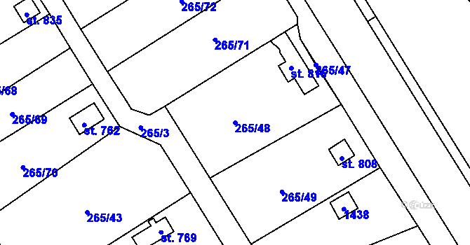 Parcela st. 265/48 v KÚ Častolovice, Katastrální mapa