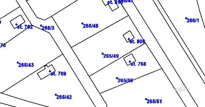 Parcela st. 265/49 v KÚ Častolovice, Katastrální mapa