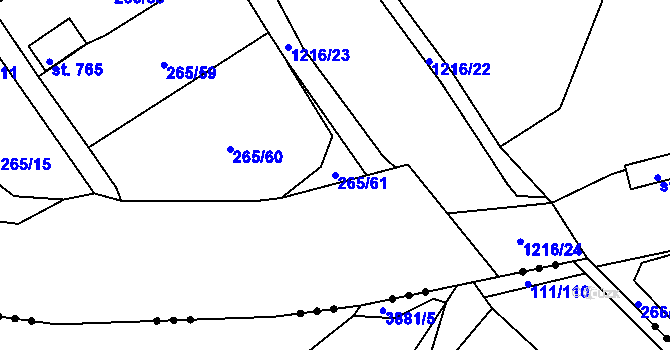 Parcela st. 265/61 v KÚ Častolovice, Katastrální mapa