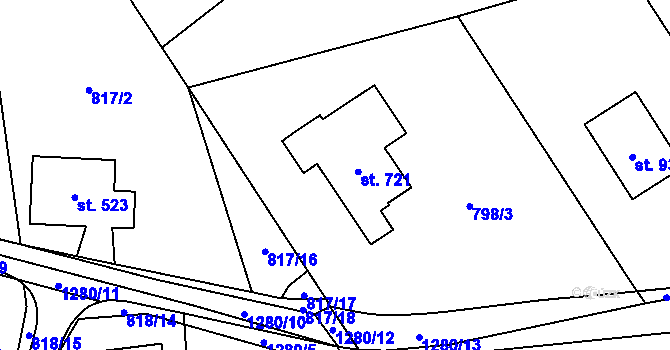 Parcela st. 721 v KÚ Častolovice, Katastrální mapa