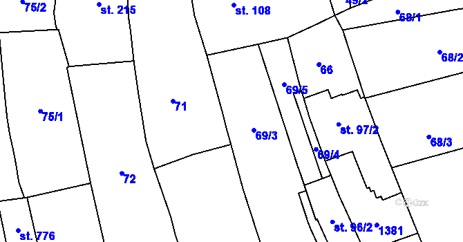 Parcela st. 69/3 v KÚ Častolovice, Katastrální mapa