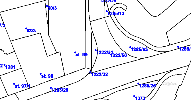 Parcela st. 1222/31 v KÚ Častolovice, Katastrální mapa