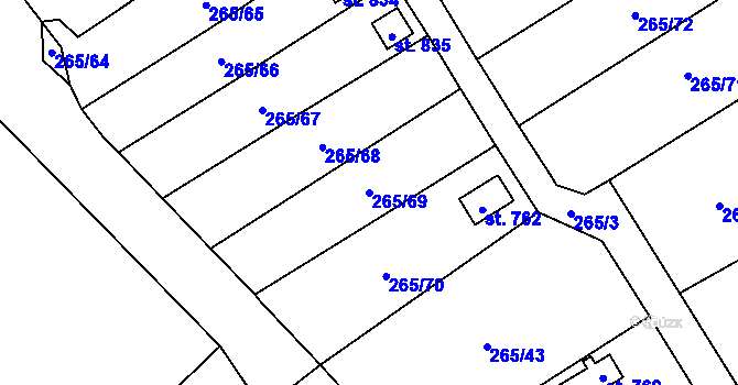 Parcela st. 265/69 v KÚ Častolovice, Katastrální mapa