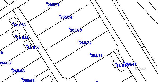 Parcela st. 265/72 v KÚ Častolovice, Katastrální mapa