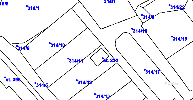 Parcela st. 832 v KÚ Častolovice, Katastrální mapa