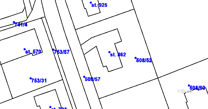 Parcela st. 862 v KÚ Častolovice, Katastrální mapa