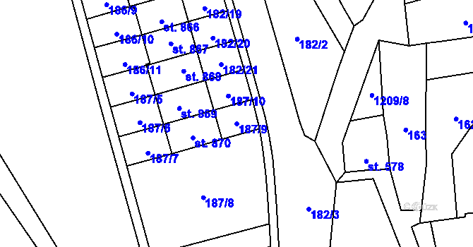 Parcela st. 187/9 v KÚ Častolovice, Katastrální mapa