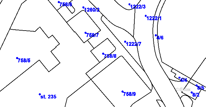 Parcela st. 758/8 v KÚ Častolovice, Katastrální mapa