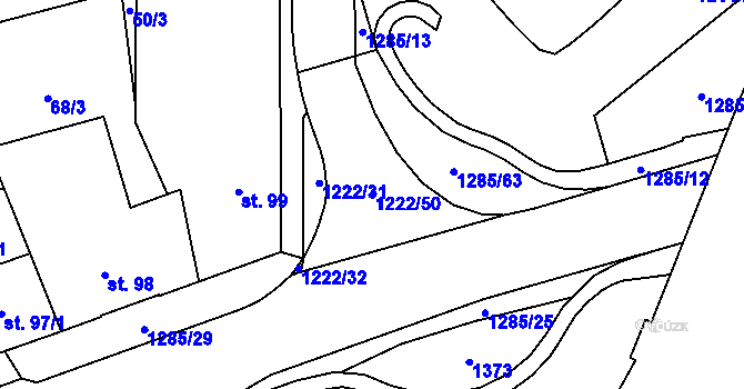Parcela st. 1222/50 v KÚ Častolovice, Katastrální mapa