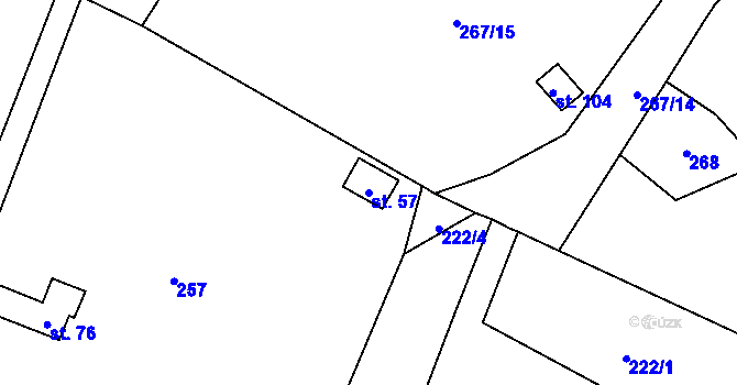 Parcela st. 57 v KÚ Hřibiny, Katastrální mapa