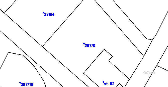 Parcela st. 267/8 v KÚ Hřibiny, Katastrální mapa