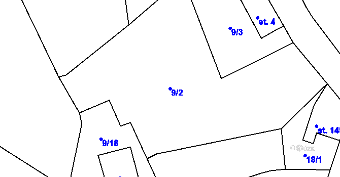 Parcela st. 9/2 v KÚ Velká Ledská, Katastrální mapa