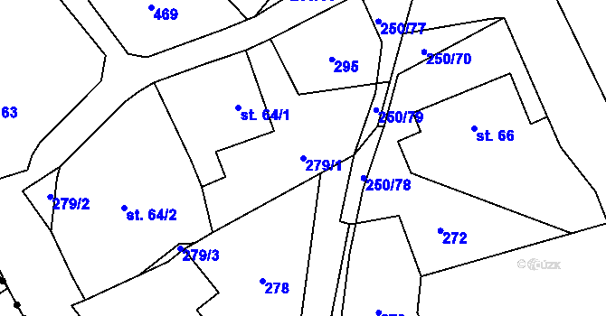 Parcela st. 279/1 v KÚ Velká Ledská, Katastrální mapa
