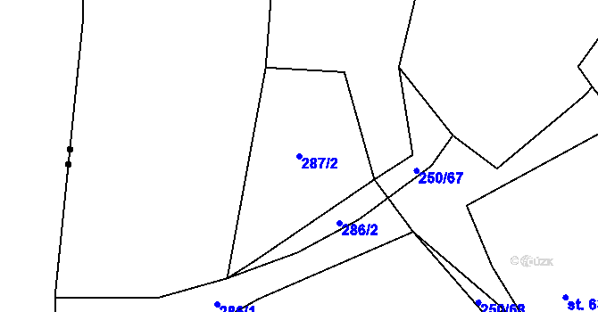 Parcela st. 287/2 v KÚ Velká Ledská, Katastrální mapa