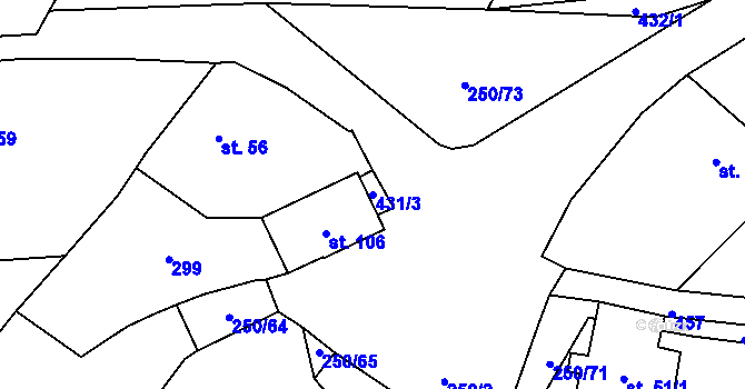 Parcela st. 431/3 v KÚ Velká Ledská, Katastrální mapa