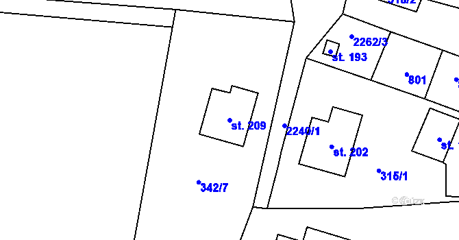 Parcela st. 209 v KÚ Sedliště u Častonína, Katastrální mapa