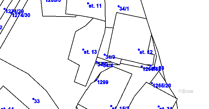 Parcela st. 34/3 v KÚ Ctiboř u Častrova, Katastrální mapa