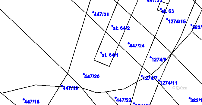 Parcela st. 64/1 v KÚ Ctiboř u Častrova, Katastrální mapa