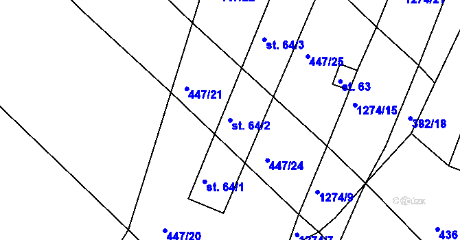 Parcela st. 64/2 v KÚ Ctiboř u Častrova, Katastrální mapa