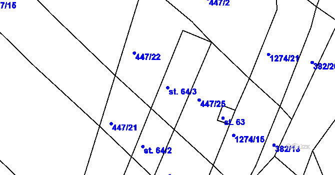 Parcela st. 64/3 v KÚ Ctiboř u Častrova, Katastrální mapa