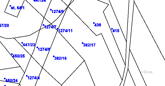 Parcela st. 382/17 v KÚ Ctiboř u Častrova, Katastrální mapa