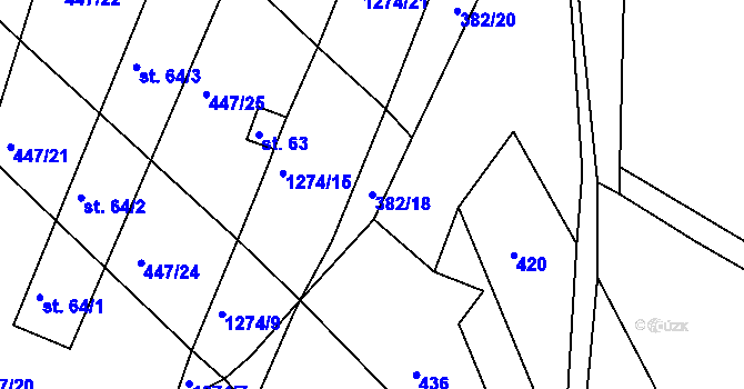 Parcela st. 382/18 v KÚ Ctiboř u Častrova, Katastrální mapa