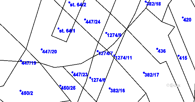 Parcela st. 1274/7 v KÚ Ctiboř u Častrova, Katastrální mapa